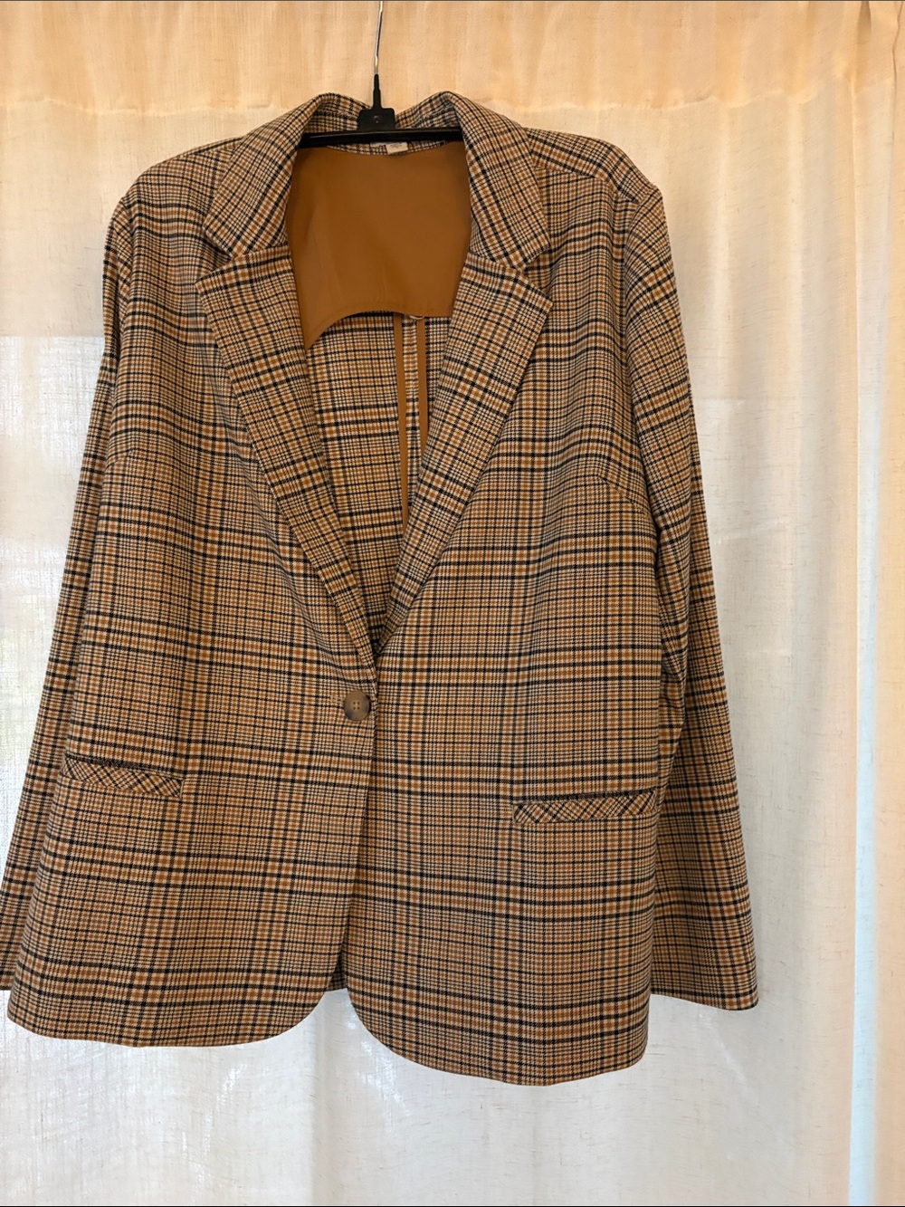 J. Jill Tan Plaid Blazer with Black Windowpane